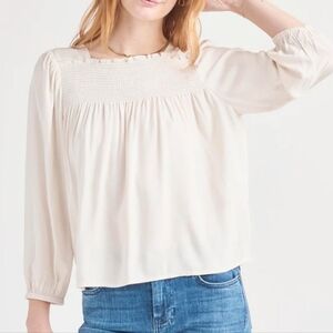 NWT Splendid $138 Kayla Smocked Yoke Blouse Size Small Ivory